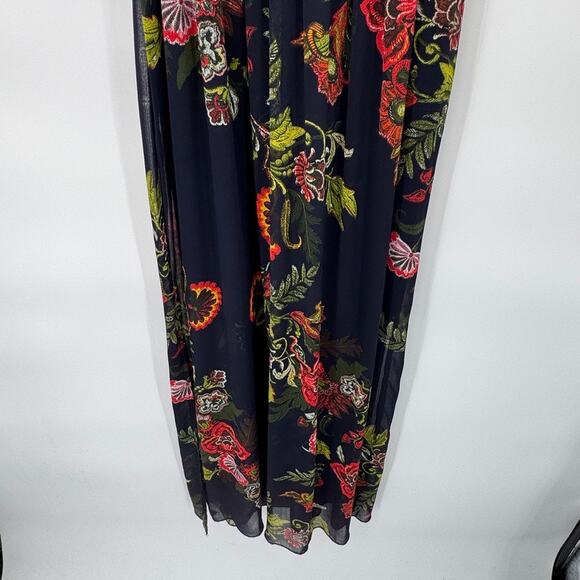 EnFocus Studio Boho Maxi Dress Womens 6 Navy Blue Chiffon Floral Print Polyester - Picture 3 of 9